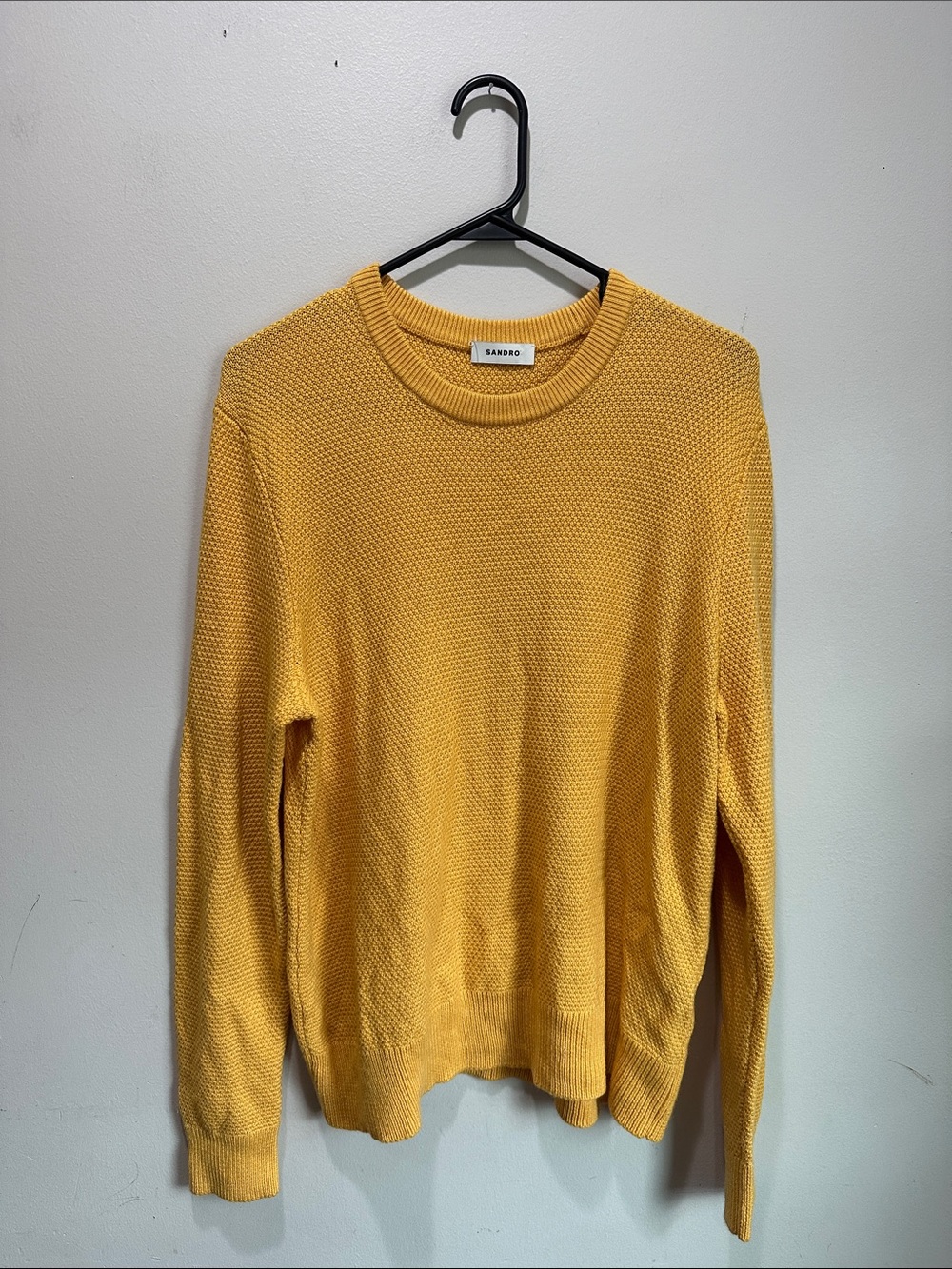 Sandro  France Men's Mustard Yellow Textured Crewneck Sweater